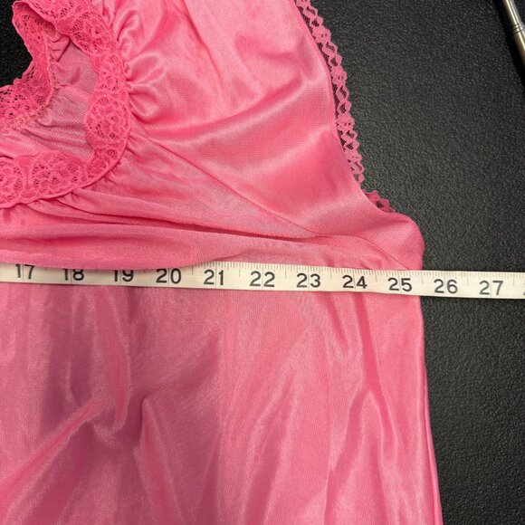 Vintage Pink Nylon Nightgown Lace Trim USA Made Size 44 Plus XL Sheer Nightie - Picture 4 of 6